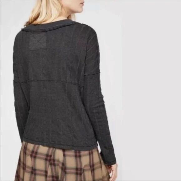 Free People We The Free Long Sleeve Henley - Gray M - Picture 2 of 8
